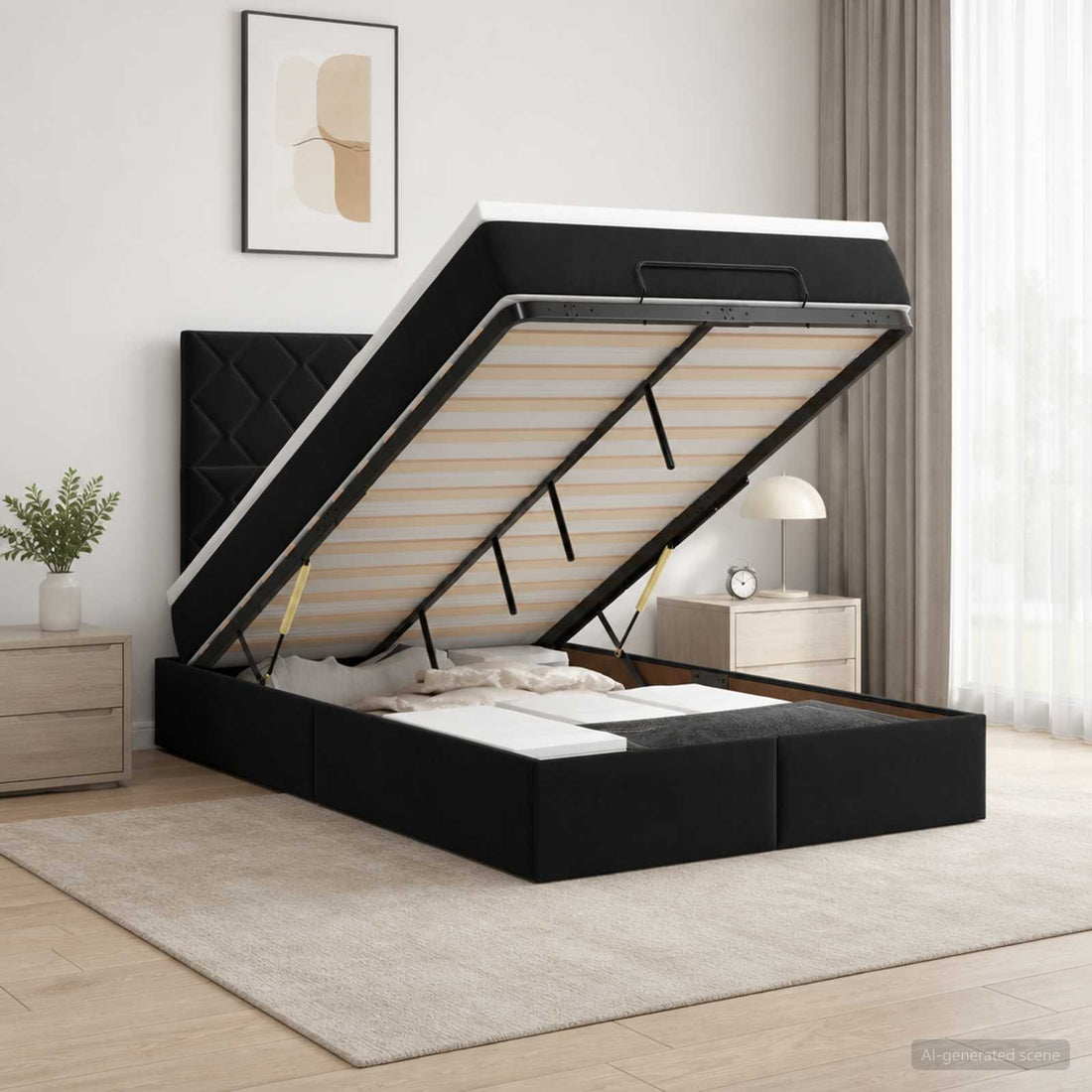 vidaXL Cama otomana con colchón Negro 120 x 190 cm Terciopelo