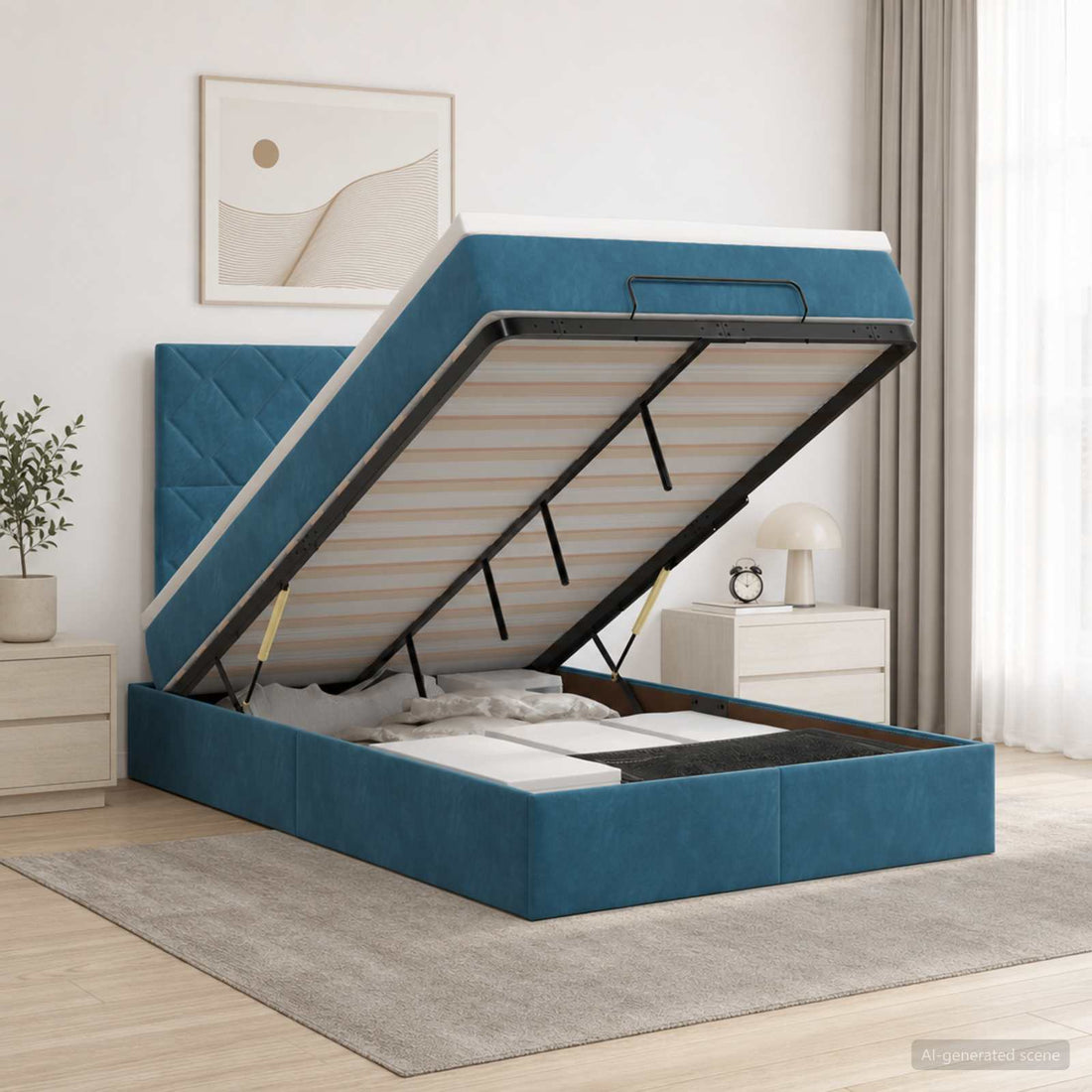 vidaXL Cama otomana con colchón Azul Oscuro 120 x 190 cm Terciopelo