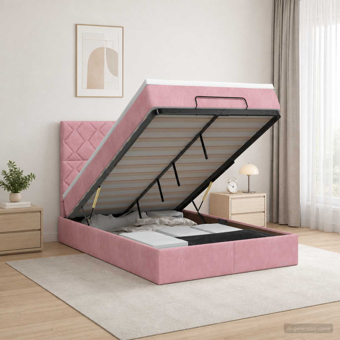 vidaXL Cama otomana con colchón Rosa 120 x 200 cm Terciopelo