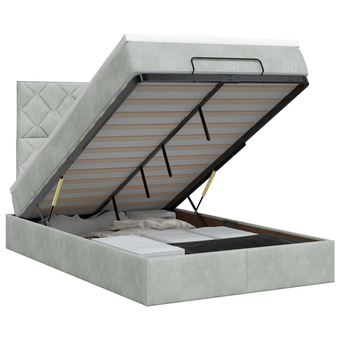 vidaXL Cama otomana con colchón Gris Claro 120 x 200 cm Terciopelo