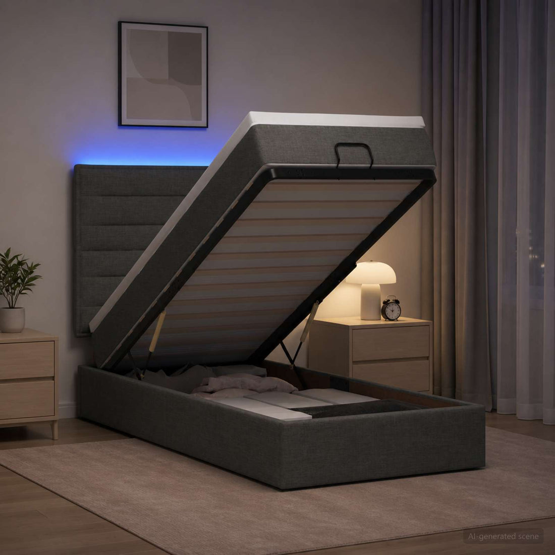 vidaXL Cama tipo otomana con colchón y LED Gris oscuro 80 x 200 cm