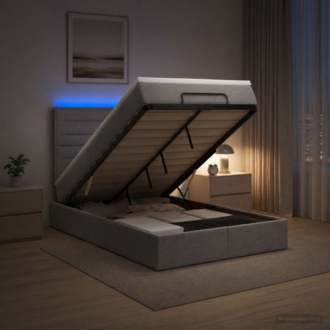 vidaXL Cama tipo otomana con colchón y LED Gris Claro 120 x 190 cm