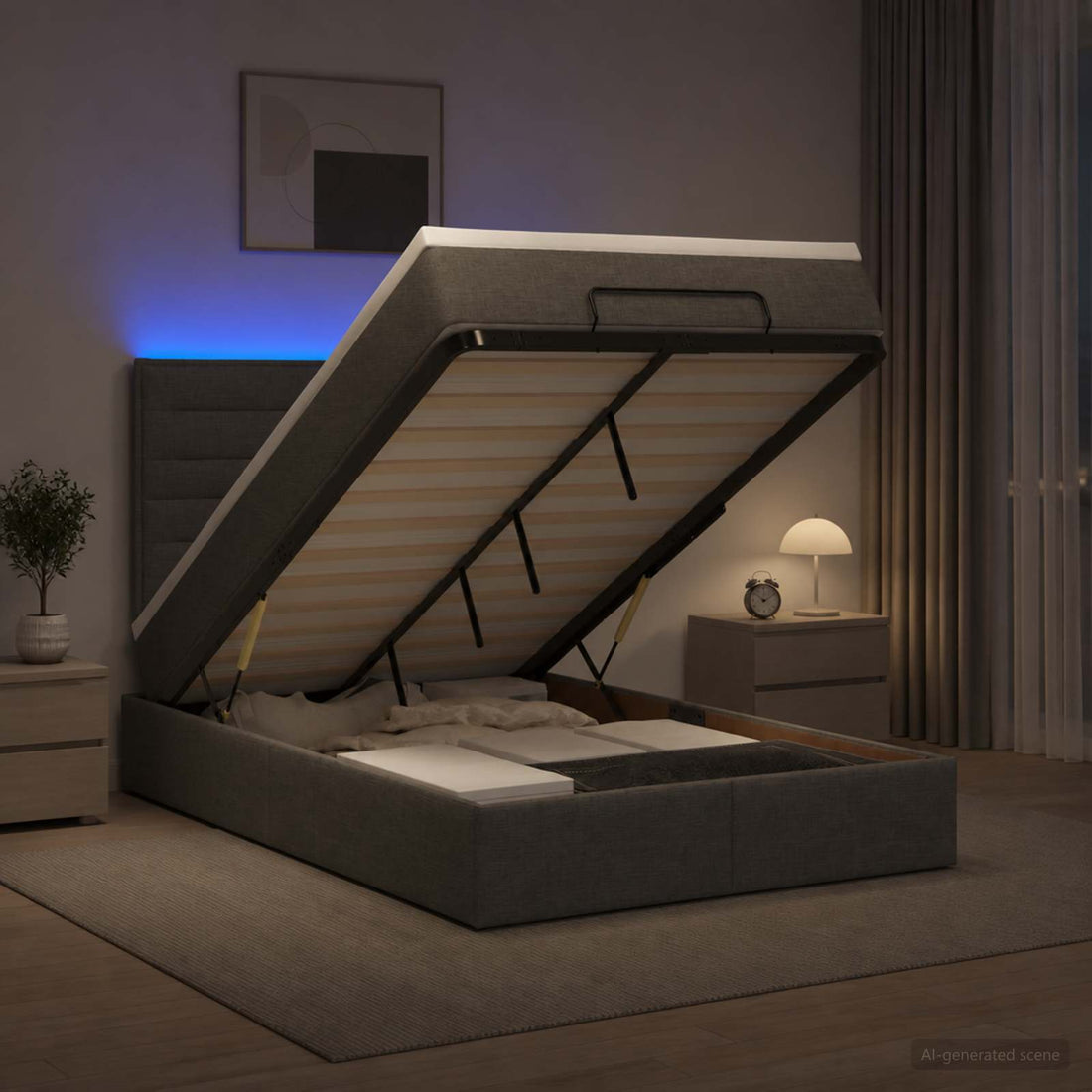 vidaXL Cama tipo otomana con colchón y LED Gris oscuro 120 x 190 cm