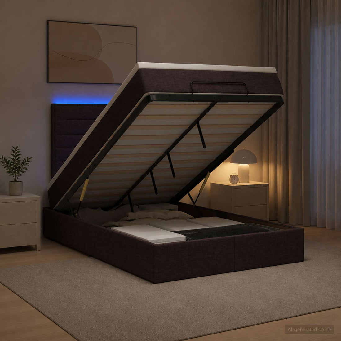 vidaXL Cama tipo otomana con colchón y LED Marrón Oscuro 120 x 190 cm