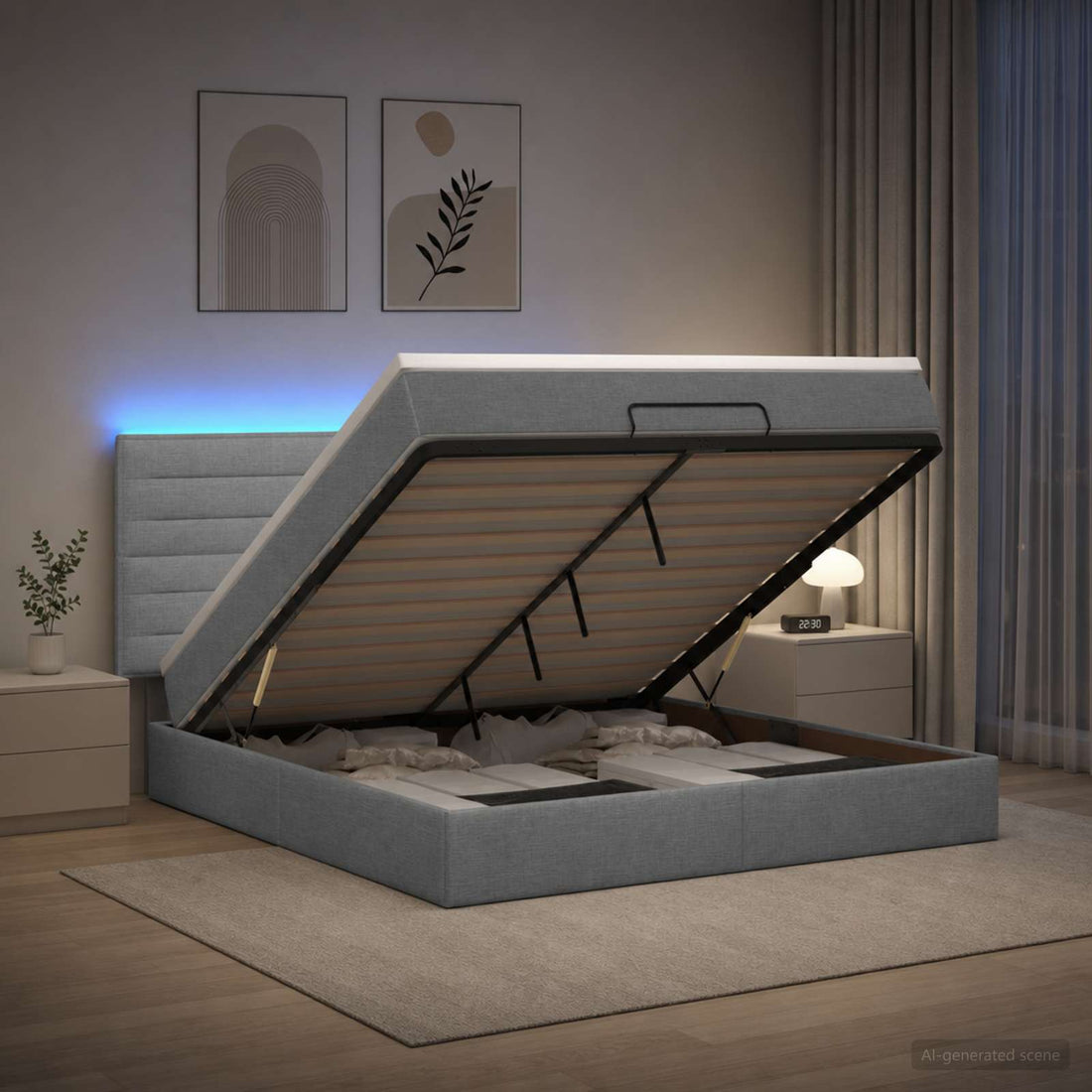 vidaXL Cama tipo otomana con colchón y LED Gris Claro 140 x 190 cm
