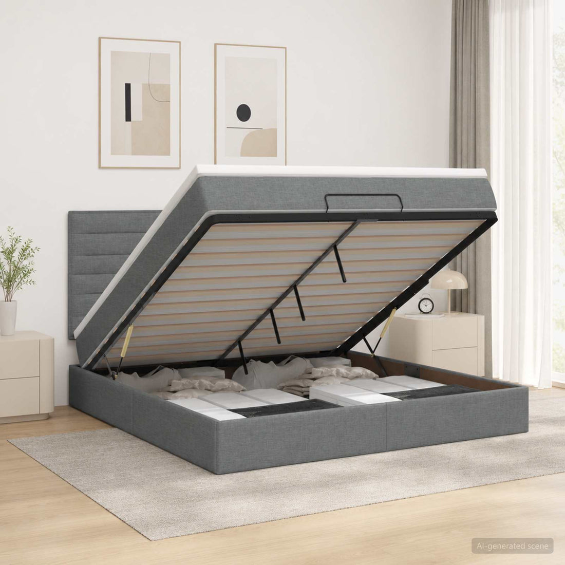 vidaXL Cama otomana con colchón Gris oscuro 140 x 190 cm Tela