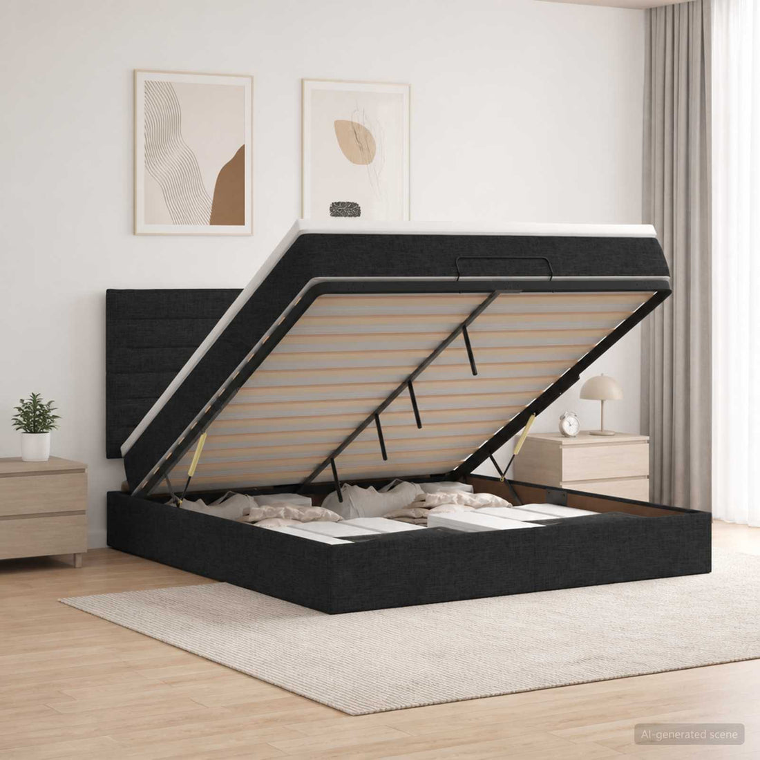 vidaXL Cama otomana con colchón con cabecera Negro 160 x 200 cm Tela