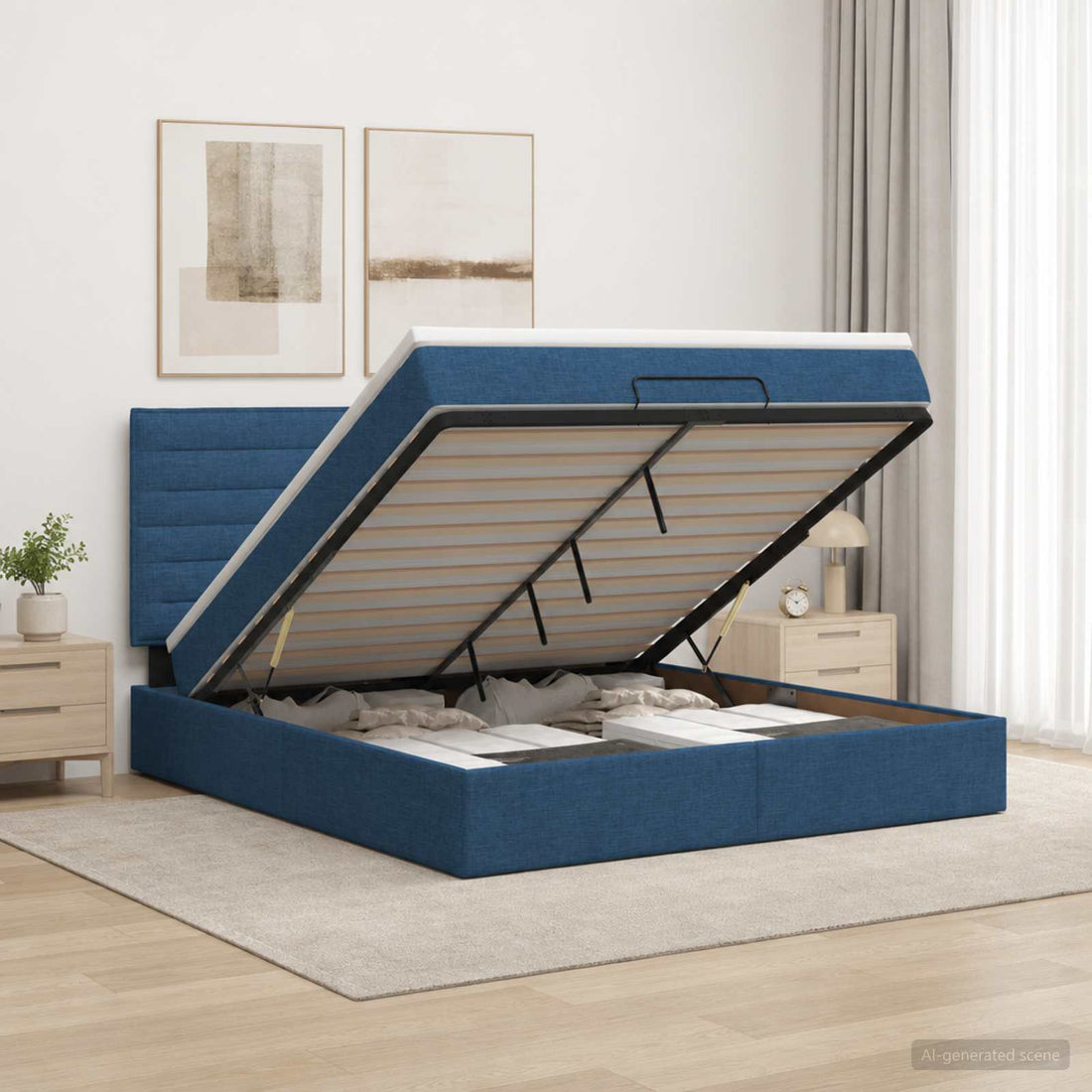 vidaXL Cama otomana con colchón con cabecera Azul 180 x 200 cm Tela