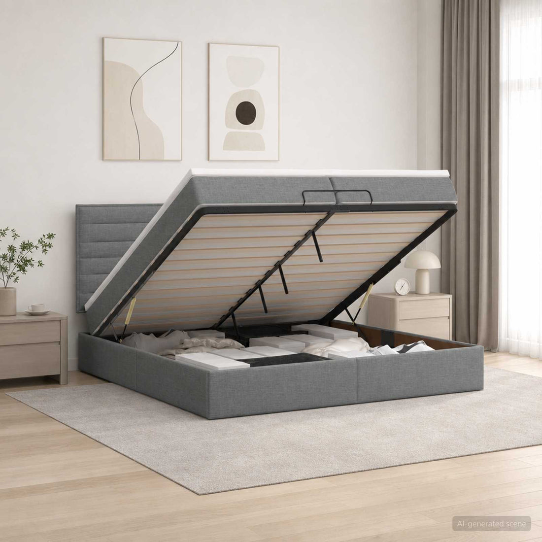 vidaXL Cama otomana con colchón Gris oscuro 200 x 200 cm Tela