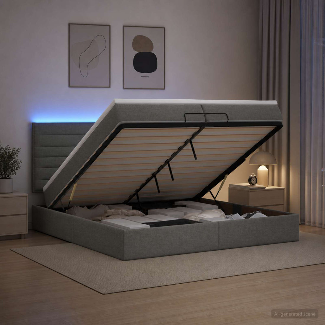 vidaXL Cama tipo otomana con colchón y LED Gris oscuro 200 x 200 cm