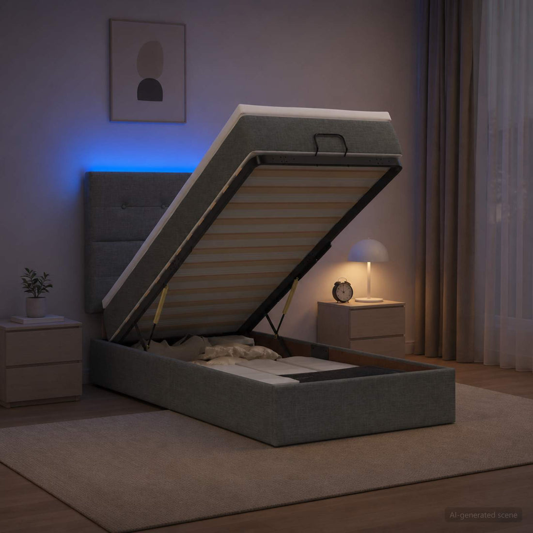 vidaXL Cama tipo otomana con colchón y LED Gris oscuro 100 x 200 cm