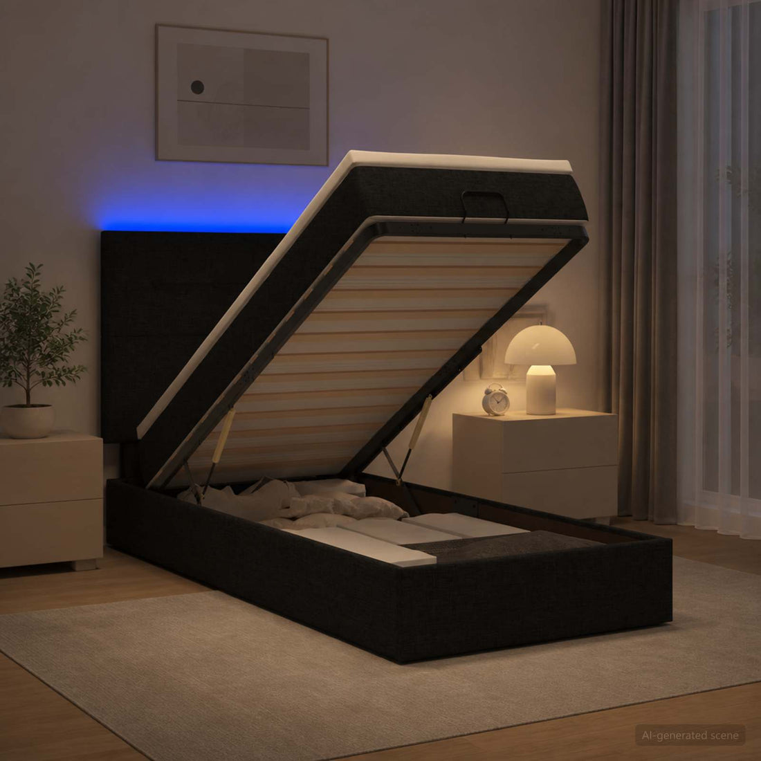 vidaXL Cama tipo otomana con colchón y LED Negro 90 x 200 cm Tela