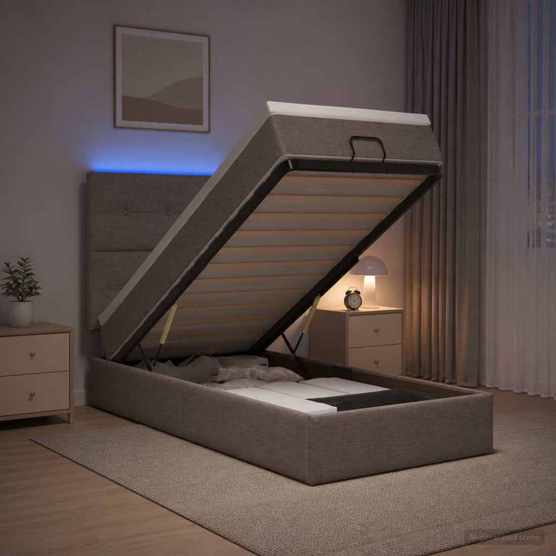vidaXL Cama tipo otomana con colchón y LED Topo 90 x 190 cm Tela
