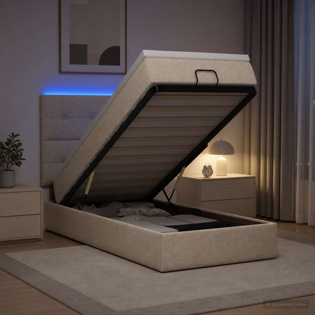 vidaXL Cama tipo otomana con colchón y LED Crema 90 x 200 cm Tela