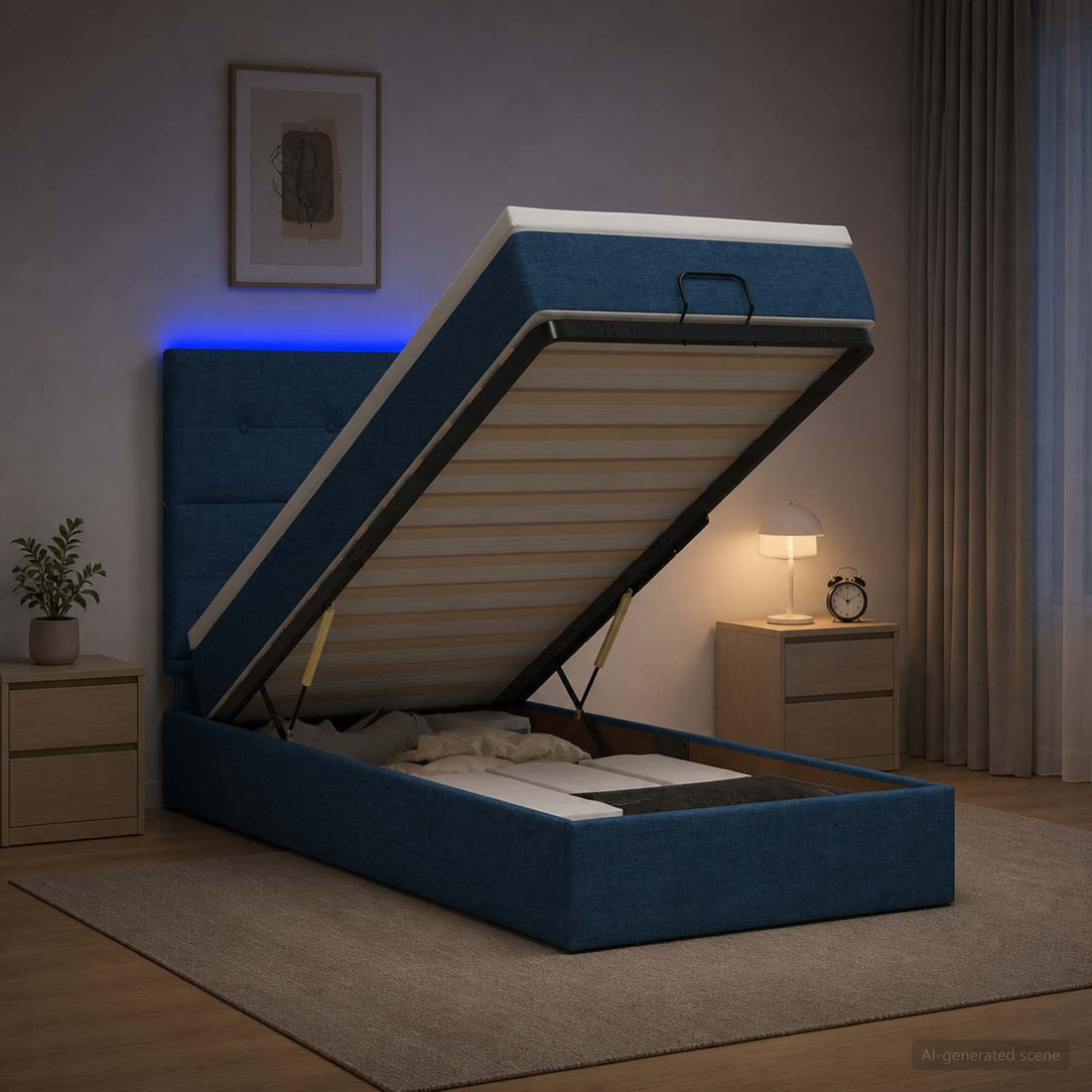 vidaXL Cama tipo otomana con colchón y LED Azul 90 x 190 cm Tela