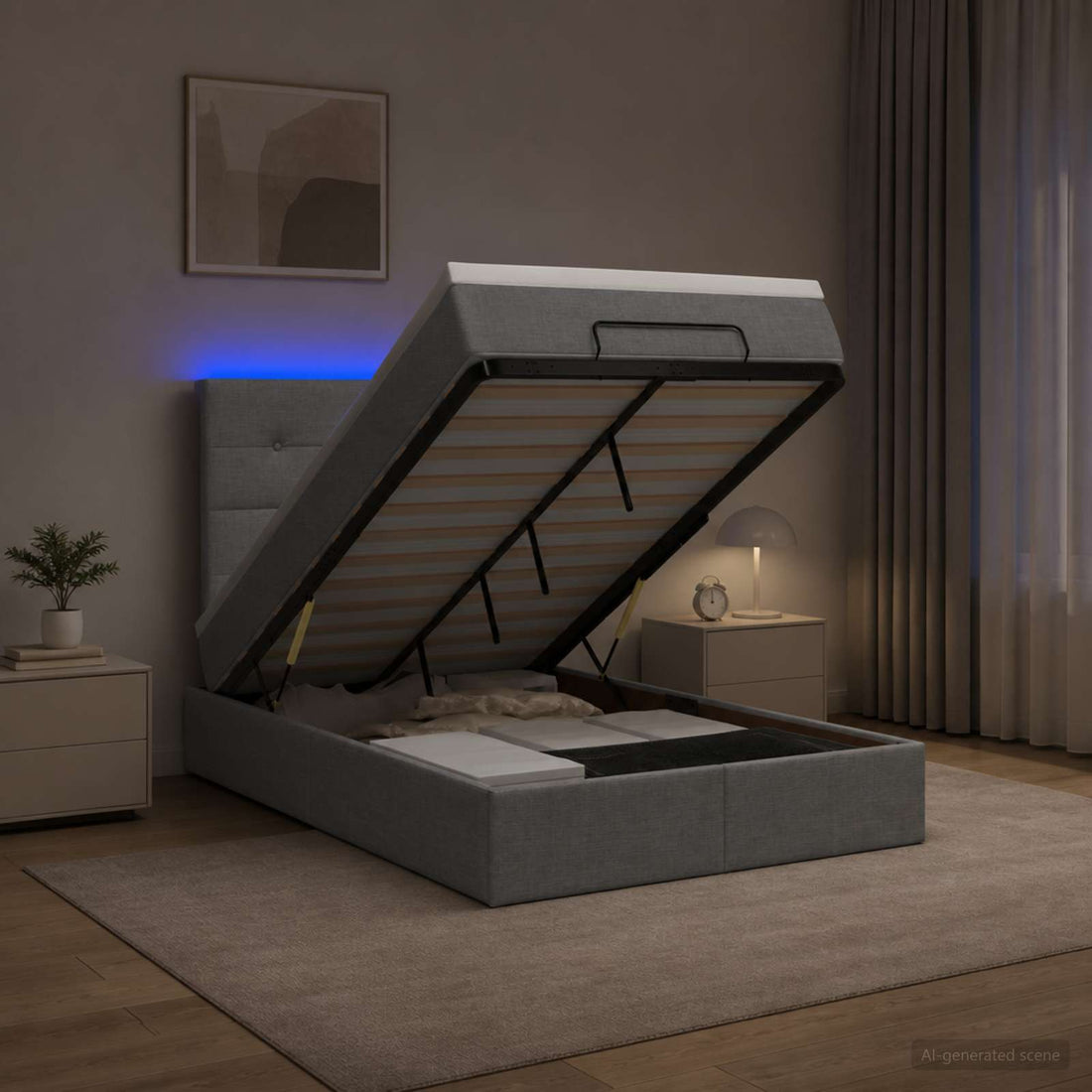 vidaXL Cama tipo otomana con colchón y LED Gris Claro 120 x 200 cm