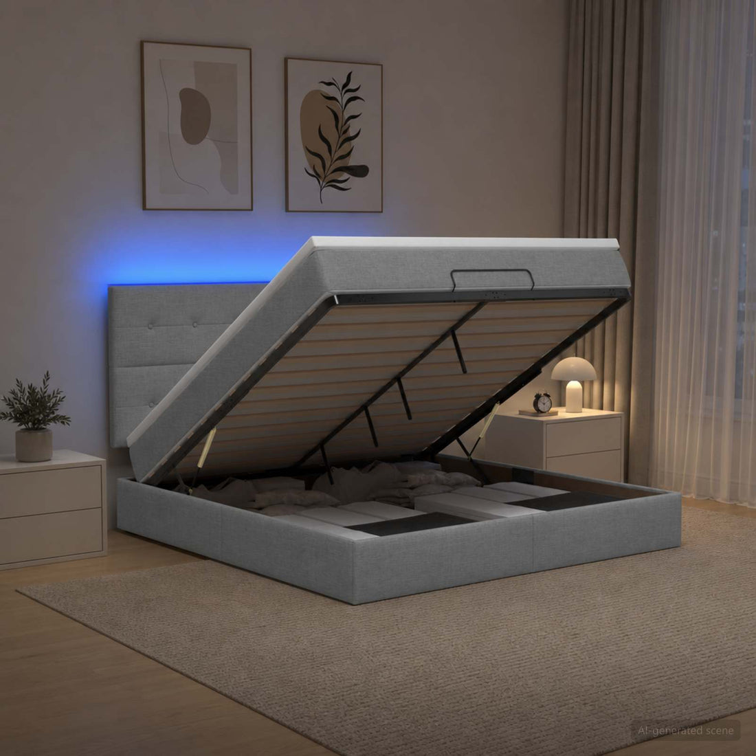 vidaXL Cama tipo otomana con colchón y LED Gris Claro 140 x 190 cm