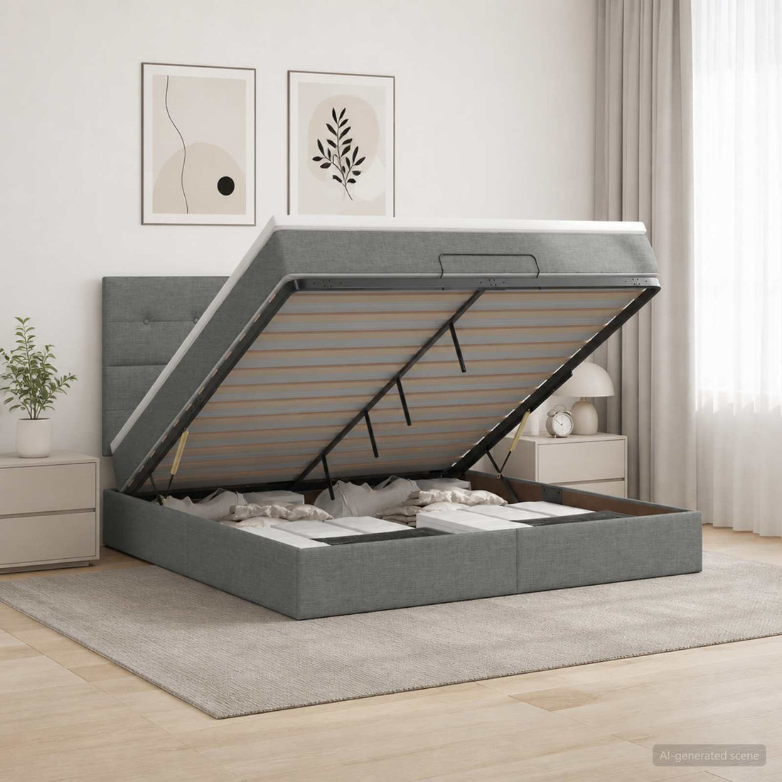 vidaXL Cama otomana con colchón Gris oscuro 140 x 190 cm Tela