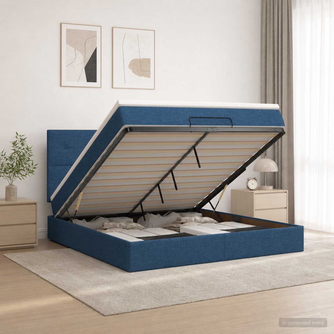 vidaXL Cama tipo otomana con colchón y LED Azul 140 x 200 cm Tela
