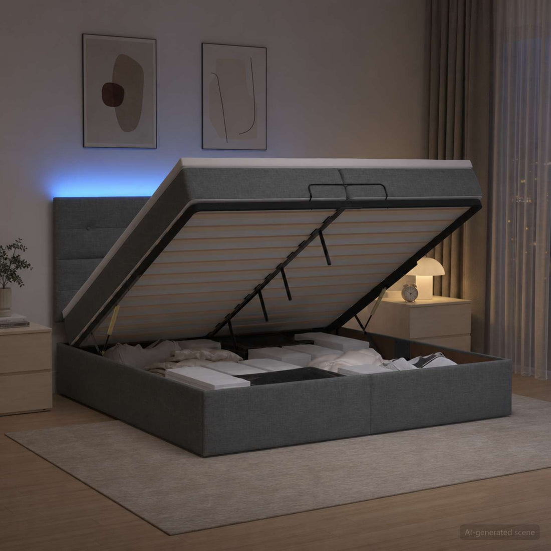 vidaXL Cama tipo otomana con colchón y LED Gris oscuro 200 x 200 cm