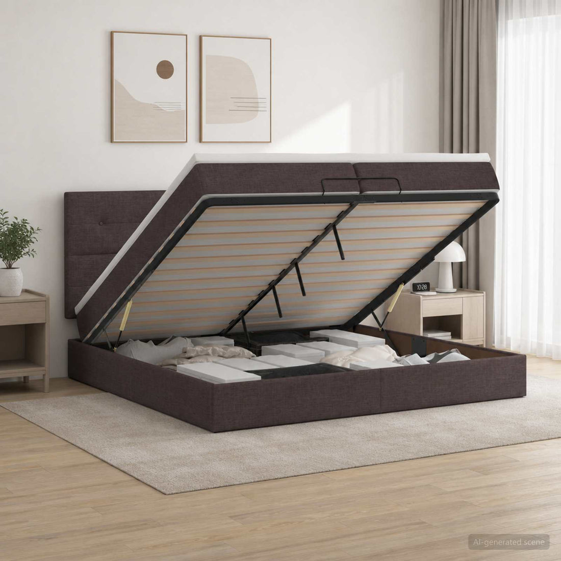 vidaXL Cama otomana con colchón Marrón Oscuro 200 x 200 cm Tela