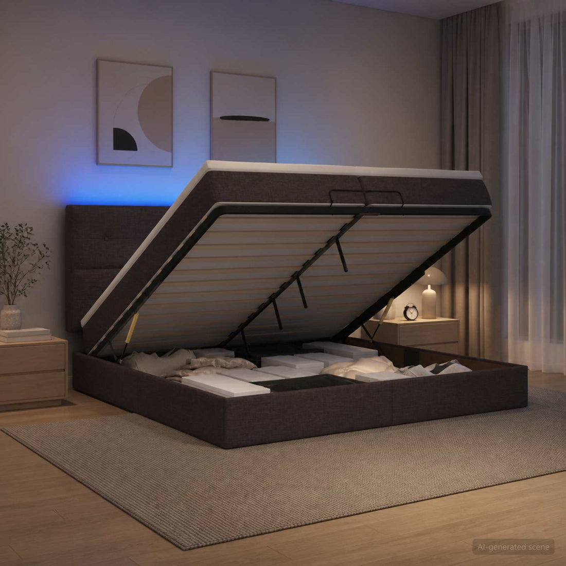 vidaXL Cama tipo otomana con colchón y LED Marrón Oscuro 200 x 200 cm