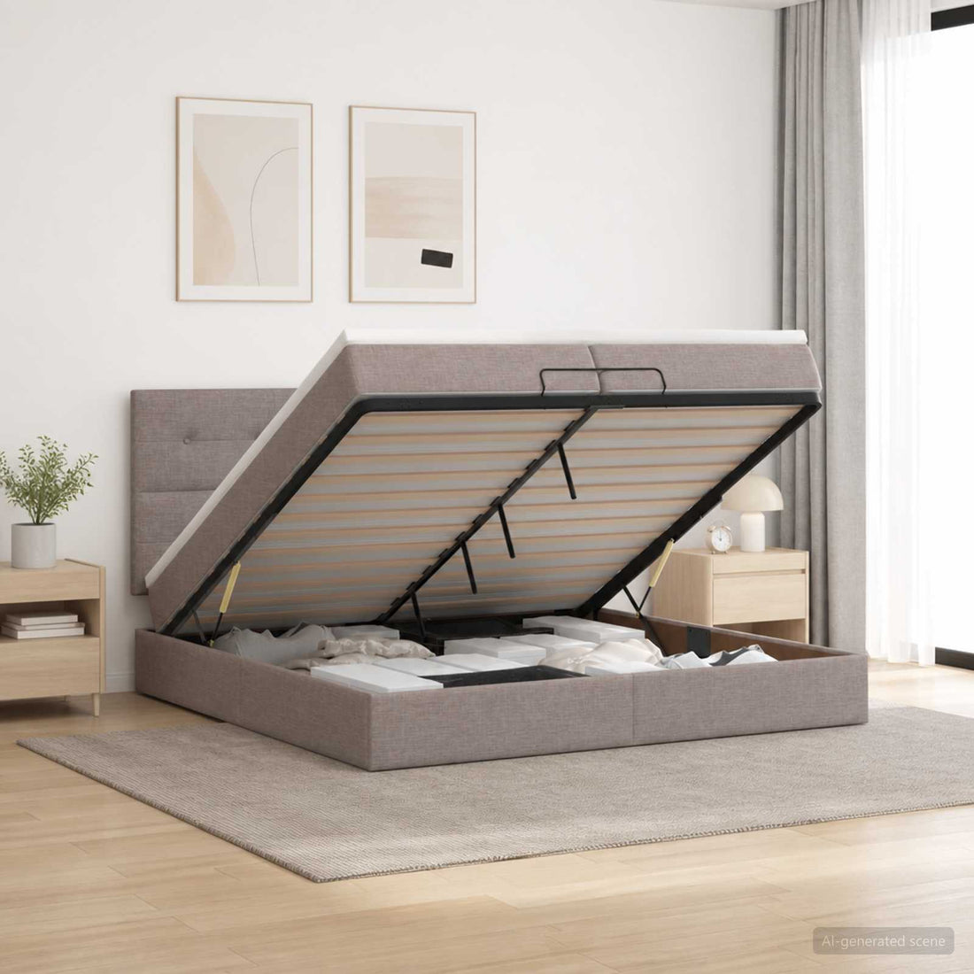 vidaXL Cama otomana con colchón con cabecera Topo 200 x 200 cm Tela