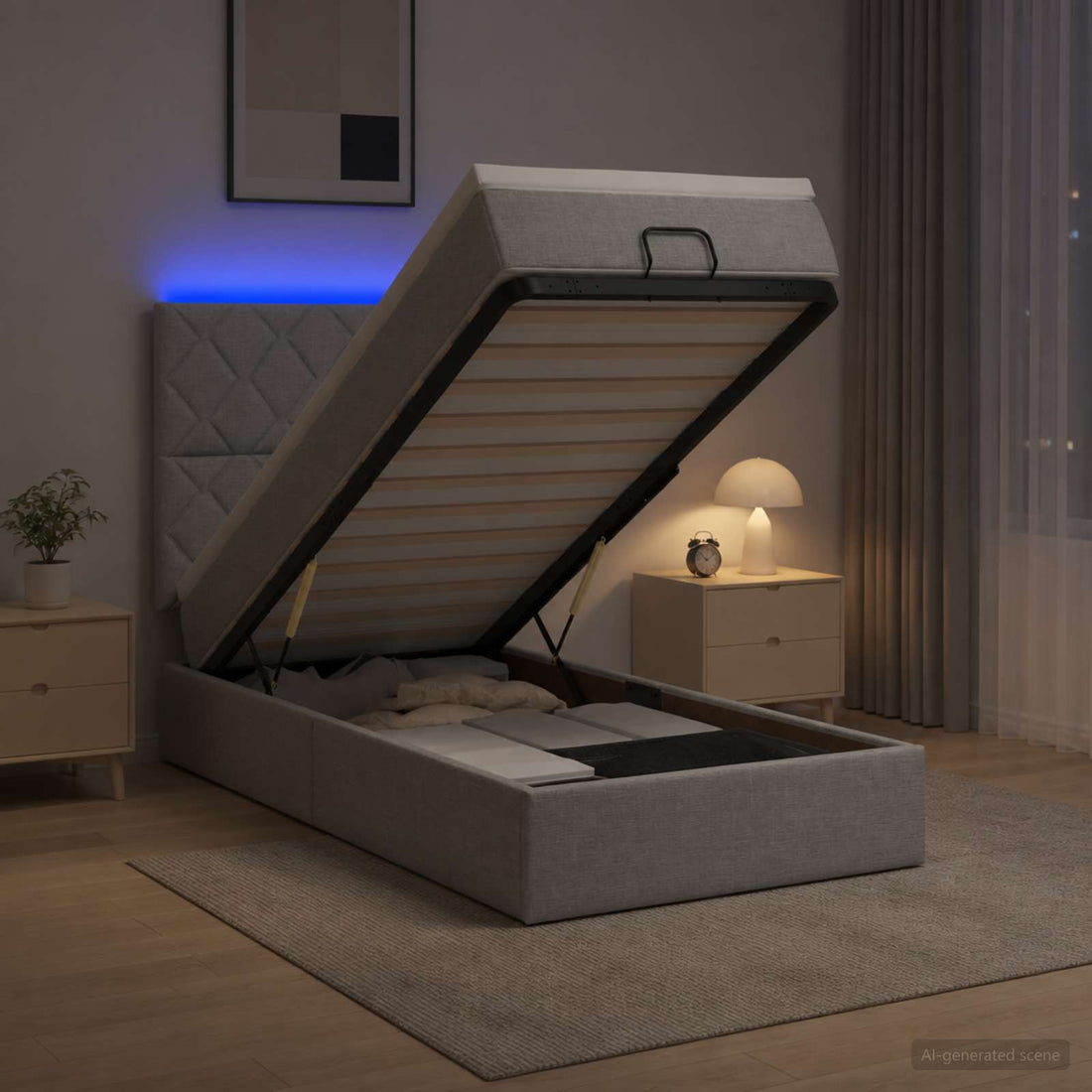 vidaXL Cama tipo otomana con colchón y LED Gris Claro 90 x 200 cm Tela