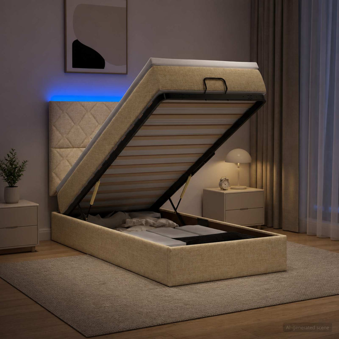 vidaXL Cama tipo otomana con colchón y LED Crema 90 x 200 cm Tela