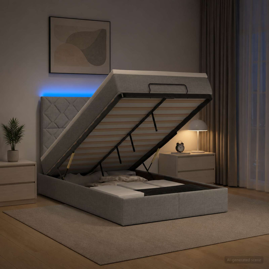 vidaXL Cama tipo otomana con colchón y LED Gris Claro 120 x 200 cm