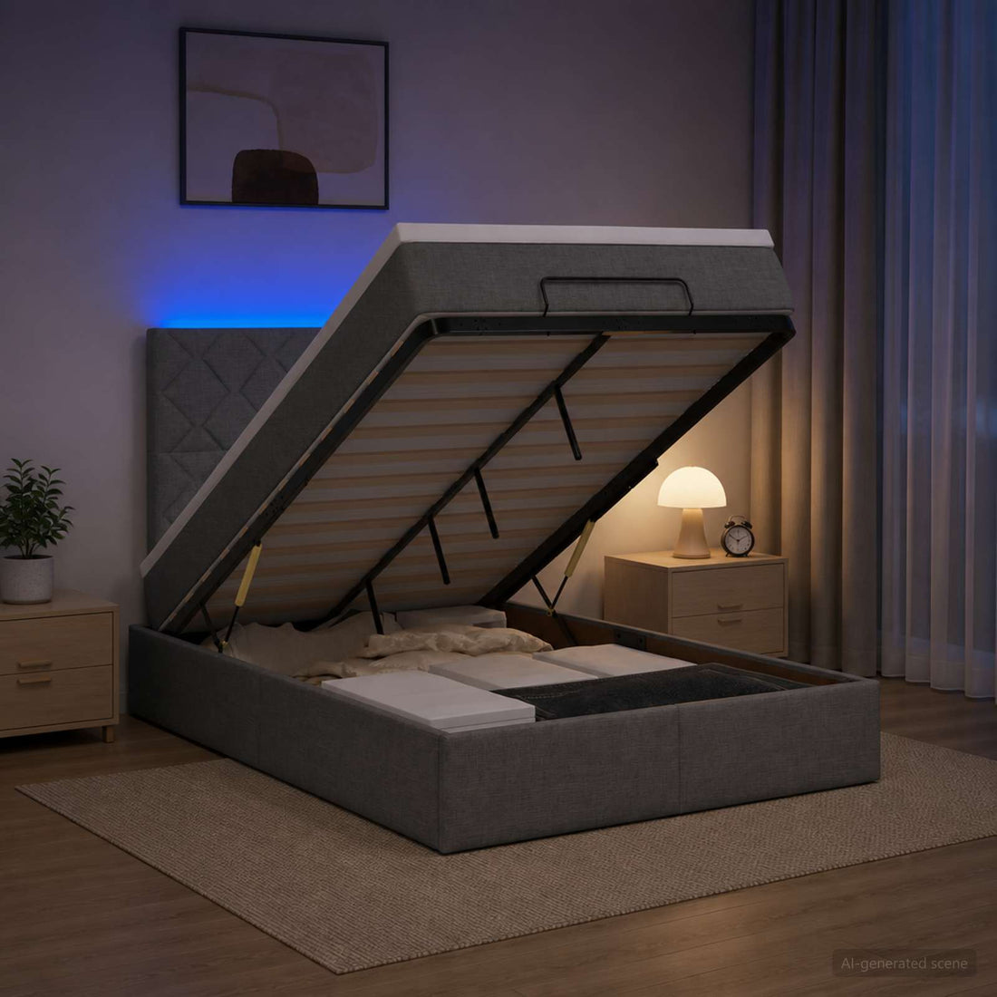 vidaXL Cama tipo otomana con colchón y LED Gris oscuro 120 x 190 cm
