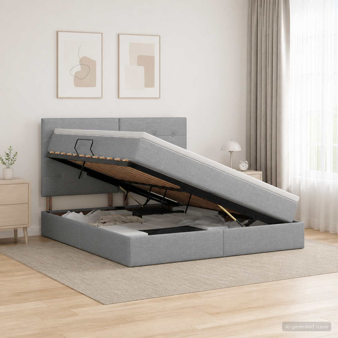 vidaXL Cama con almacenamiento y colchón Gris Claro 140 x 200 cm tela