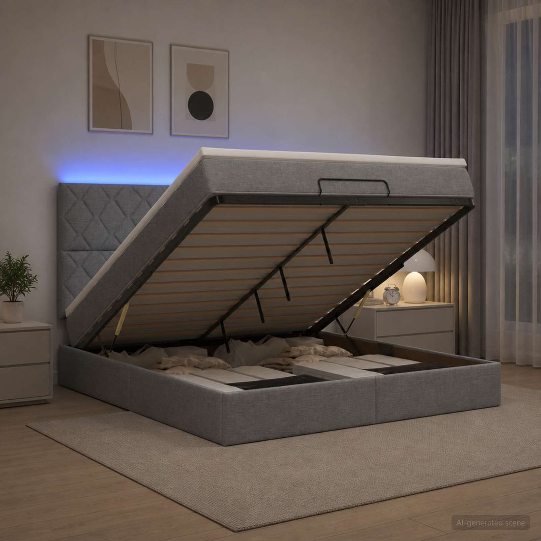 vidaXL Cama tipo otomana con colchón y LED Gris Claro 180 x 200 cm