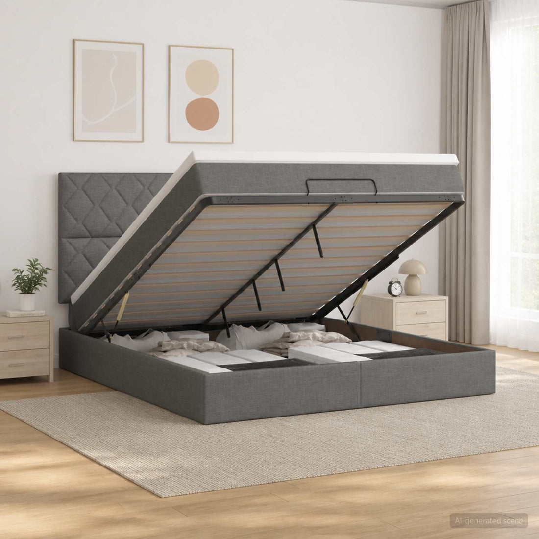 vidaXL Cama otomana con colchón Gris oscuro 180 x 200 cm Tela