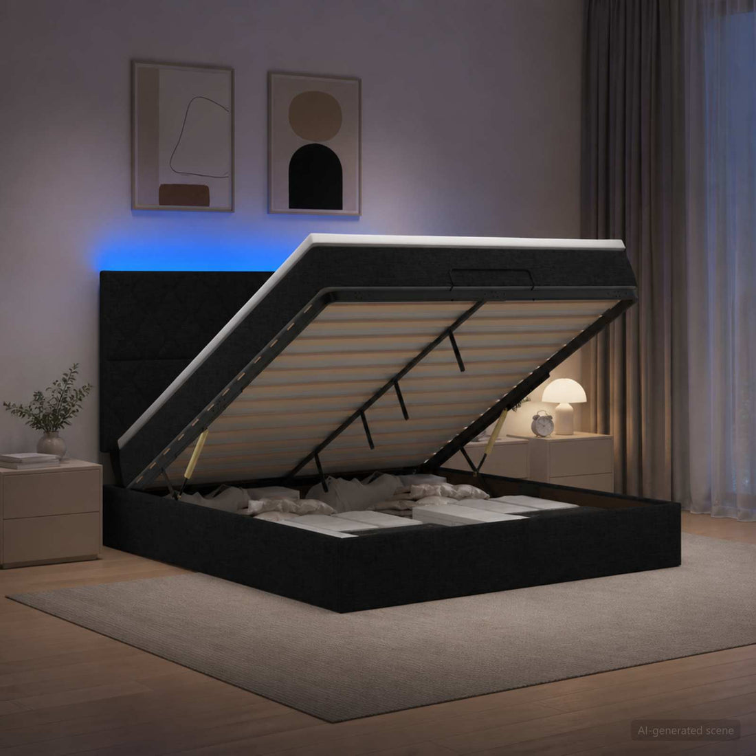 vidaXL Cama tipo otomana con colchón y LED Negro 140 x 190 cm Tela