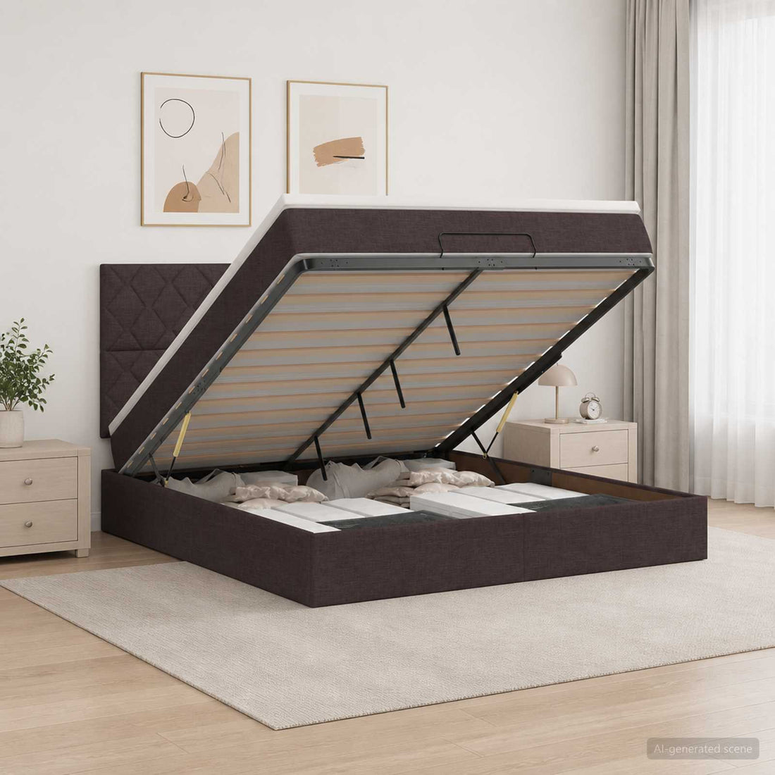 vidaXL Cama otomana con colchón Marrón Oscuro 140 x 200 cm Tela