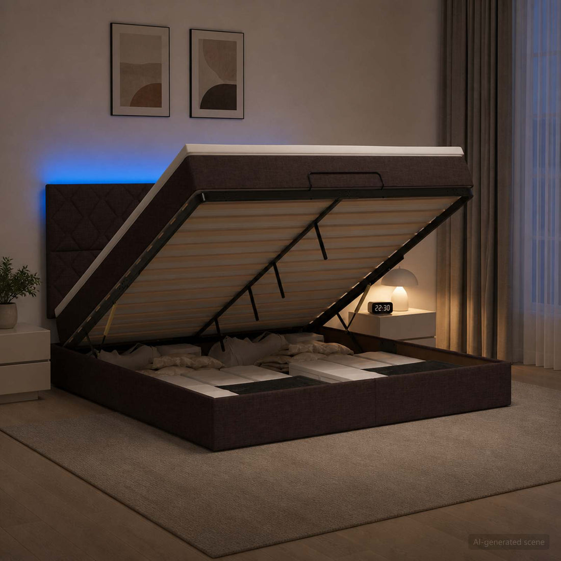 vidaXL Cama tipo otomana con colchón y LED Marrón Oscuro 140 x 200 cm