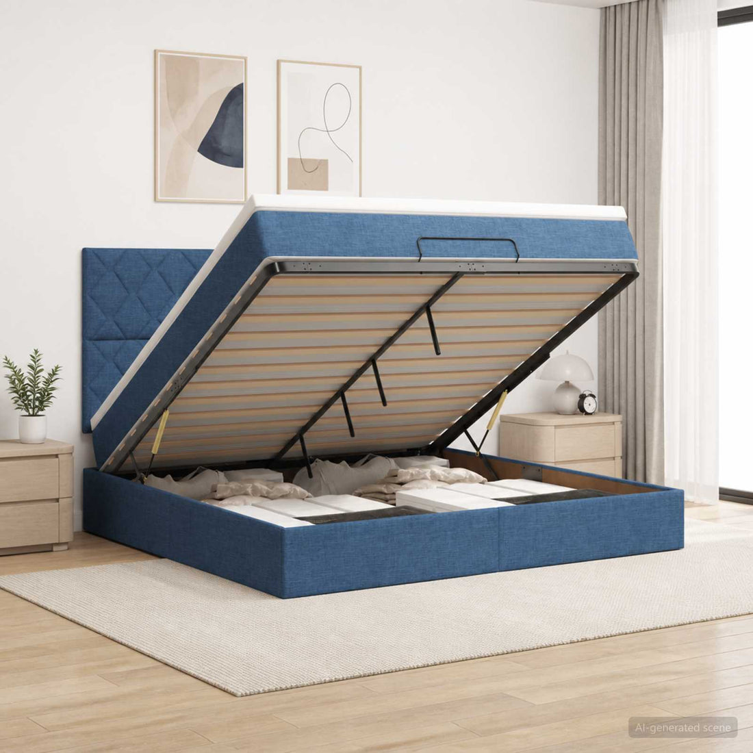 vidaXL Cama otomana con colchón con cabecera Azul 140 x 190 cm Tela