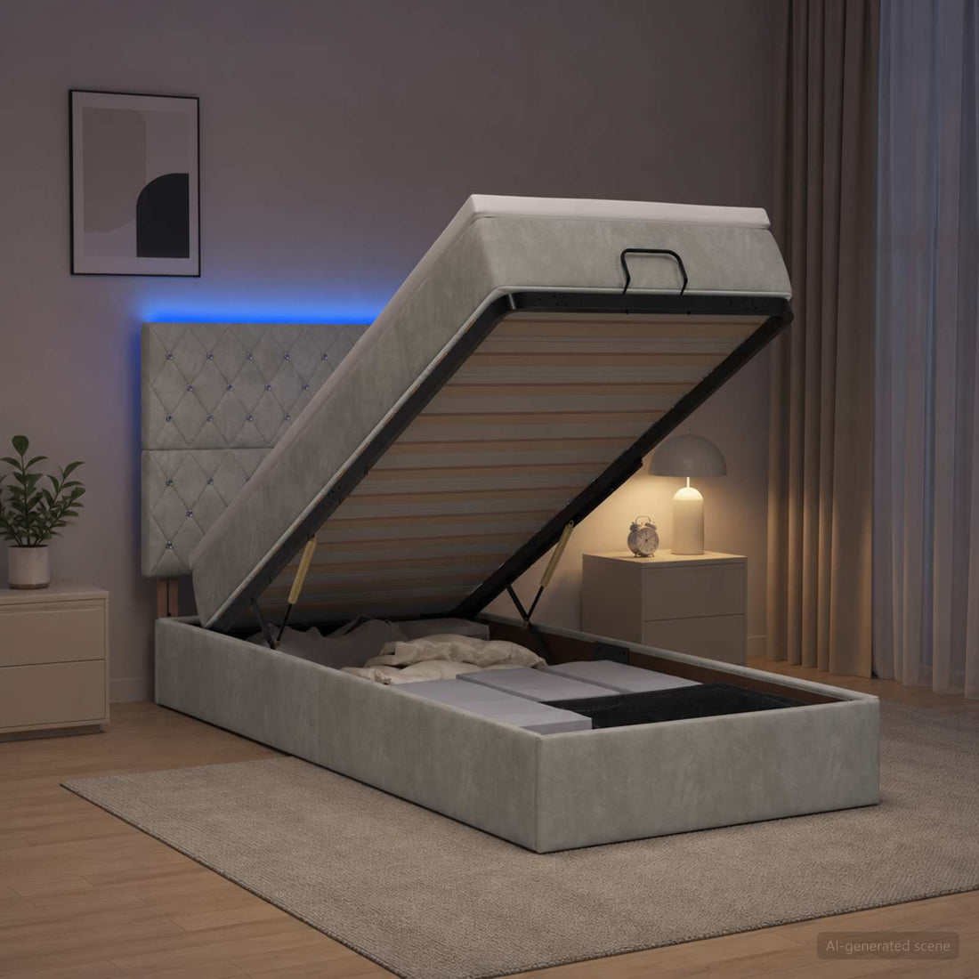 vidaXL Cama tipo otomana con colchón y LED Gris Claro 80 x 200 cm