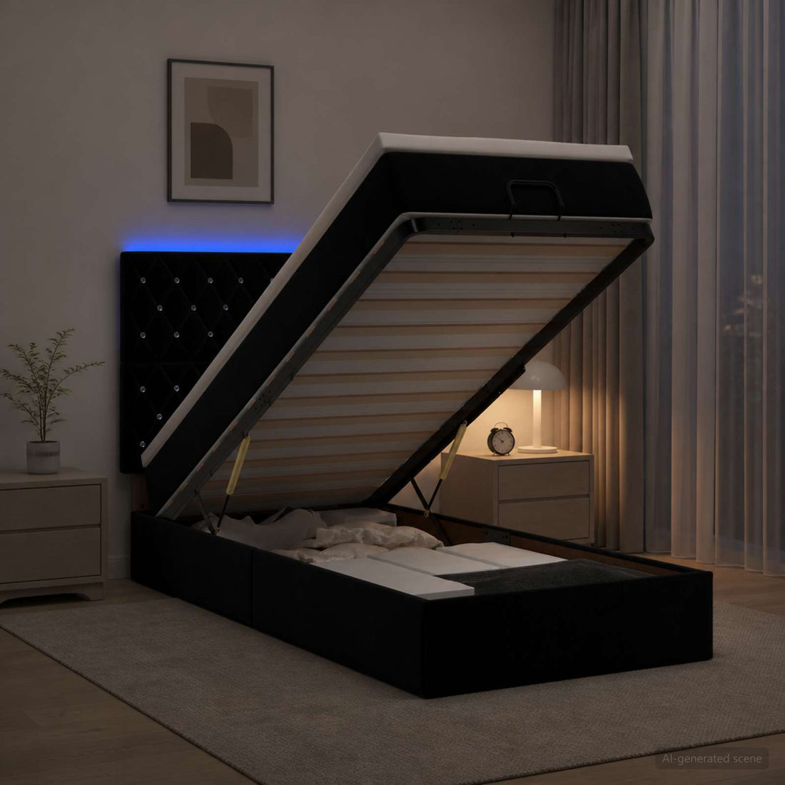 vidaXL Cama tipo otomana con colchón y LED Negro 80 x 200 cm