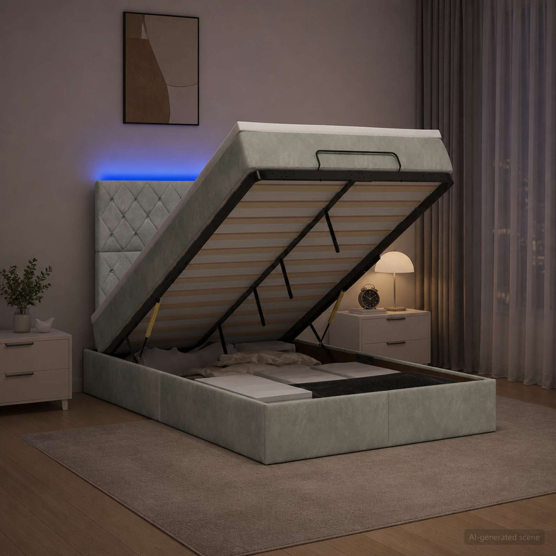 vidaXL Cama tipo otomana con colchón y LED Gris Claro 120 x 200 cm