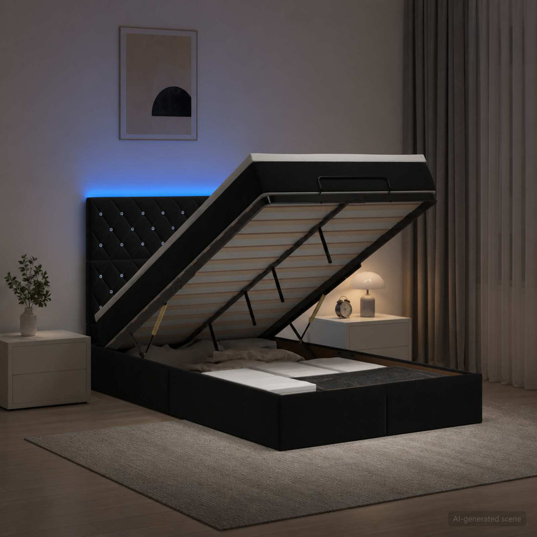 vidaXL Cama tipo otomana con colchón y LED Negro 120 x 190 cm