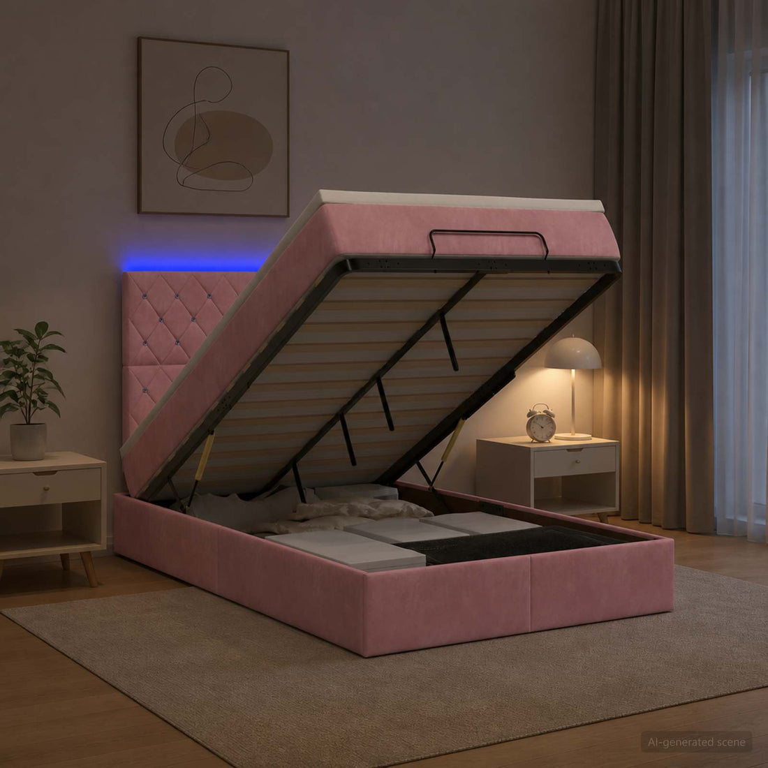 vidaXL Cama tipo otomana con colchón y LED Rosa 120 x 200 cm