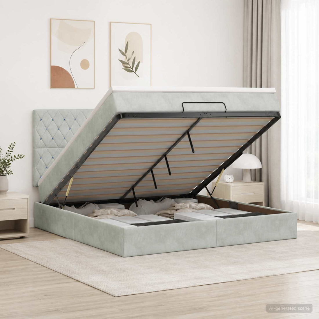 vidaXL Cama tipo otomana con colchón y LED Gris Claro 180 x 200 cm