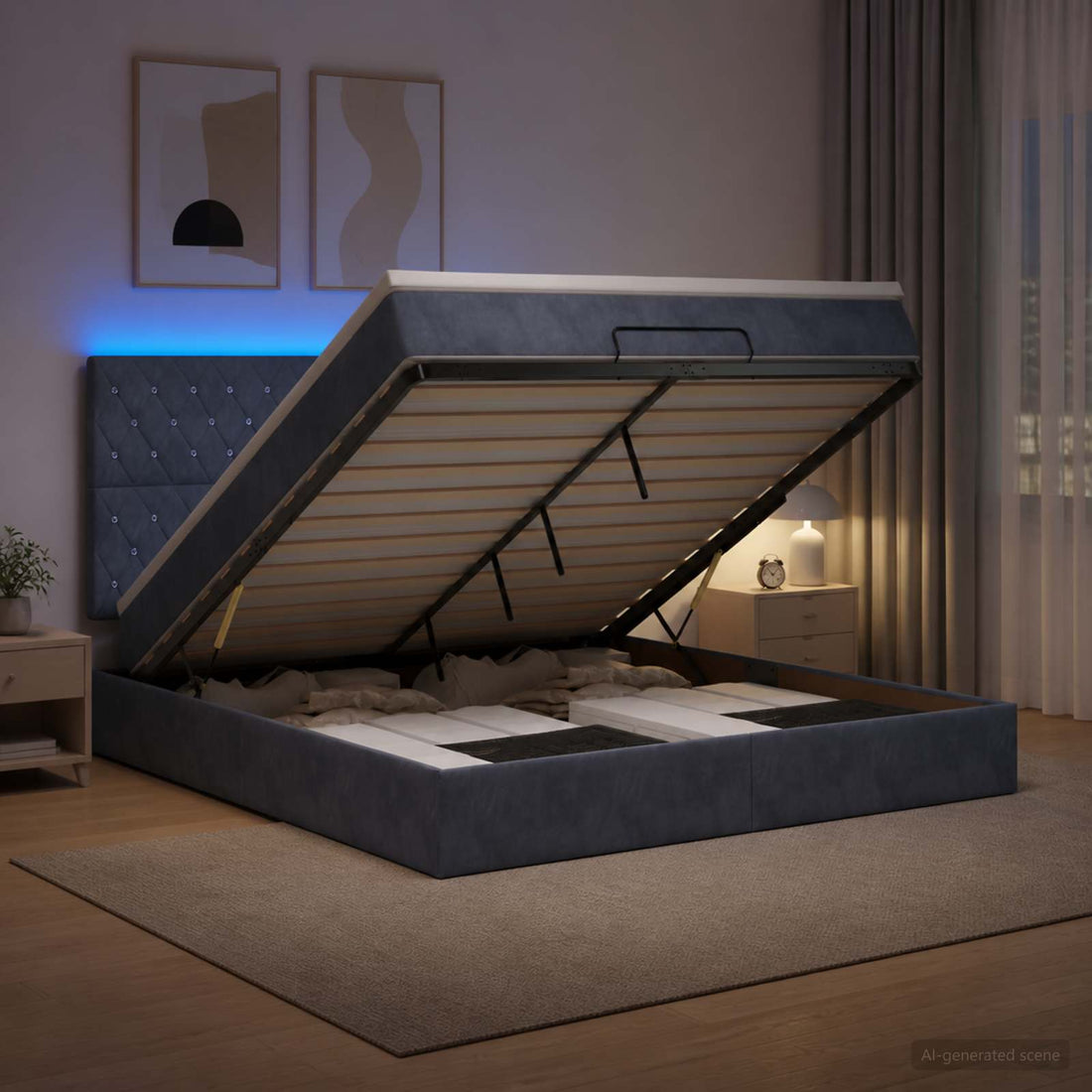 vidaXL Cama tipo otomana con colchón y LED Gris oscuro 140 x 190 cm