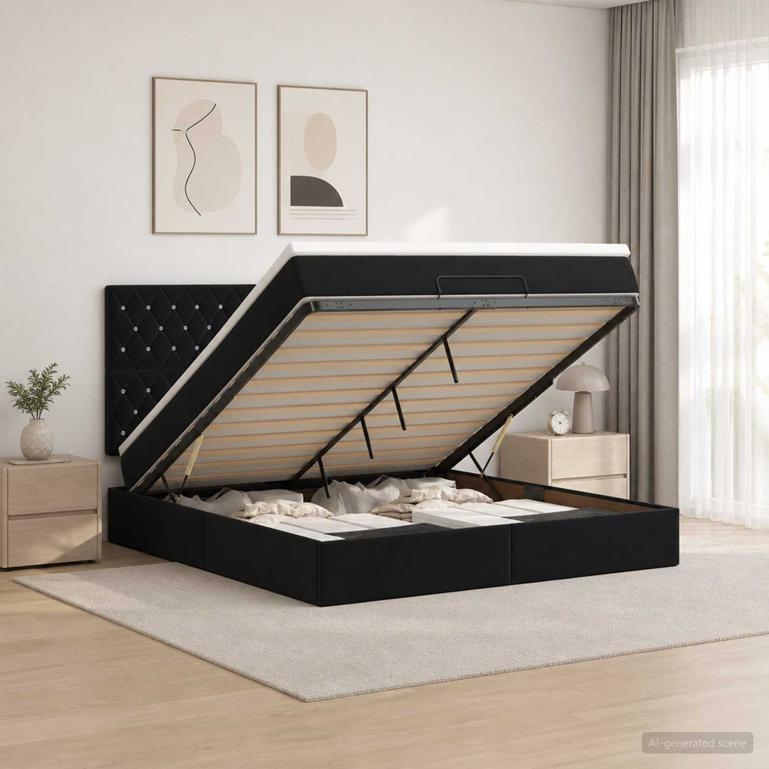 vidaXL Cama otomana con colchón Negro 180 x 200 cm Terciopelo