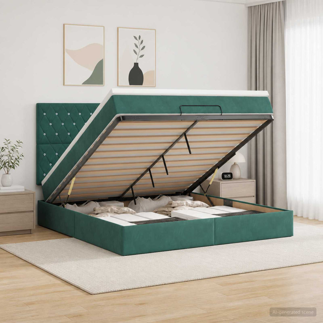 vidaXL Cama otomana con colchón Verde oscuro 140 x 190 cm Terciopelo
