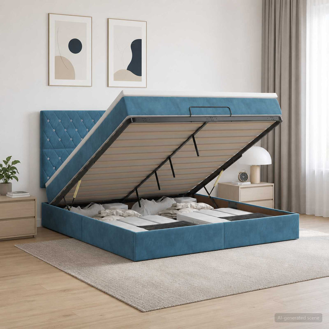 vidaXL Cama otomana con colchón Azul Oscuro 140 x 190 cm Terciopelo