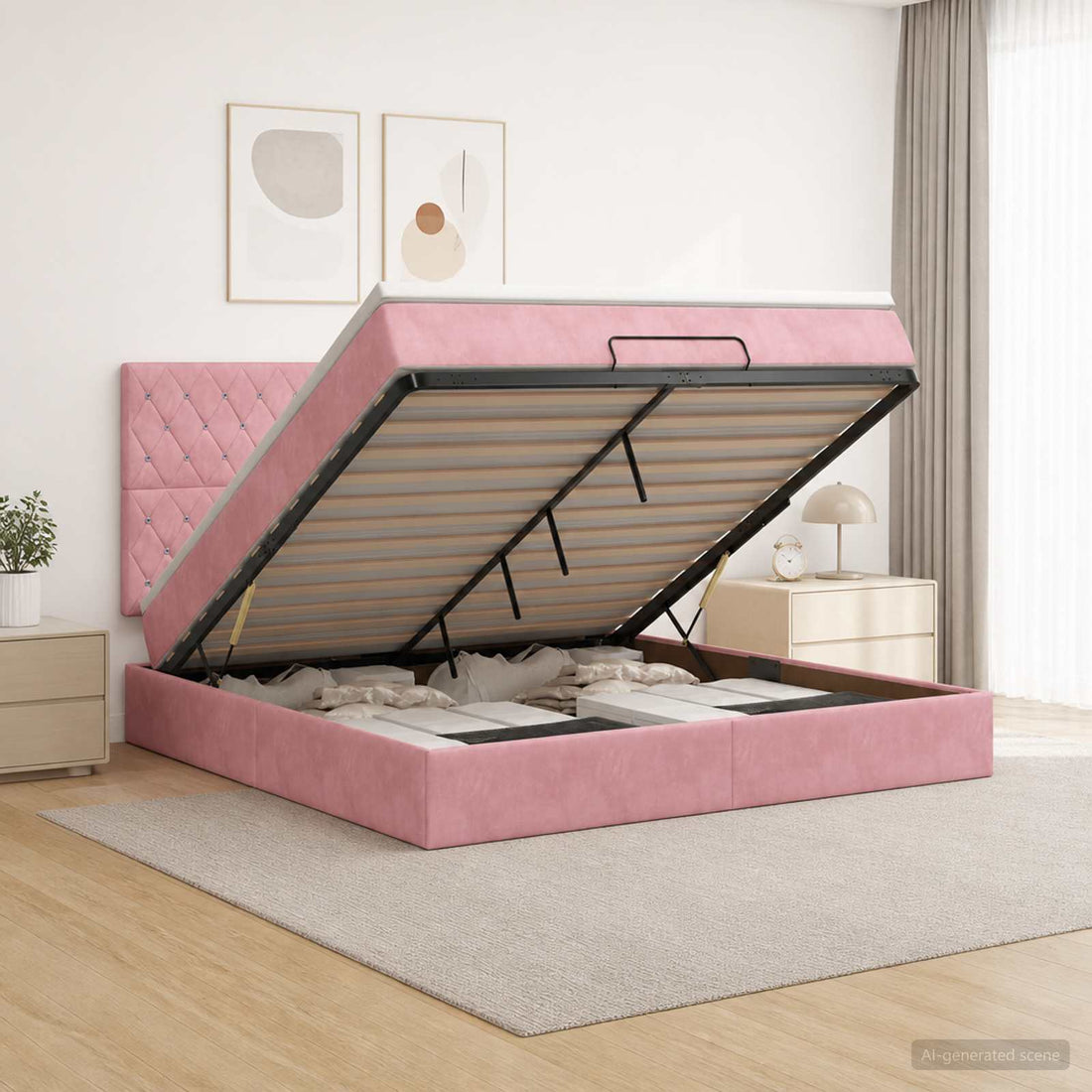 vidaXL Cama otomana con colchón Rosa 140 x 190 cm Terciopelo