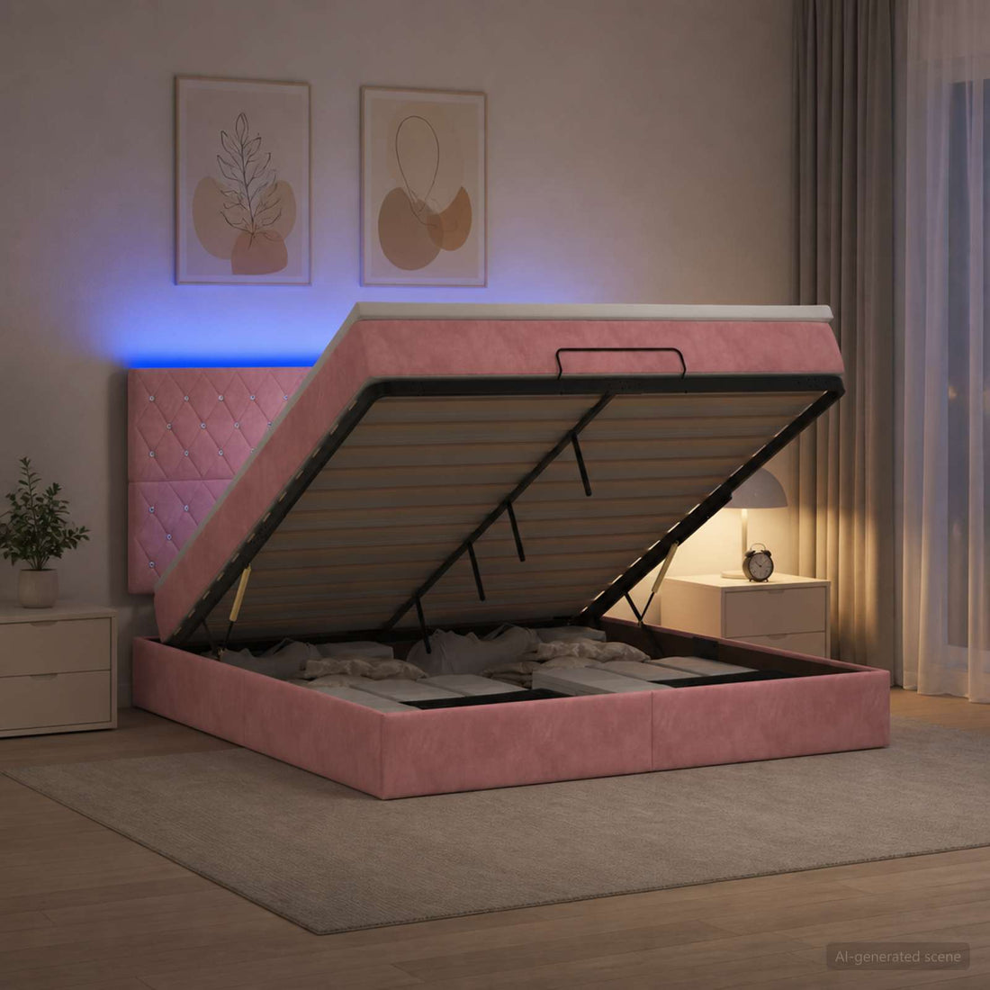 vidaXL Cama tipo otomana con colchón y LED Rosa 160 x 200 cm